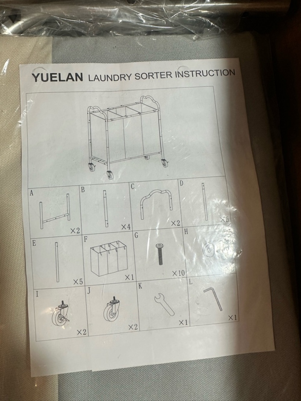 Elan Beige/Tan 3-Bag Mobile Laundry Sorter